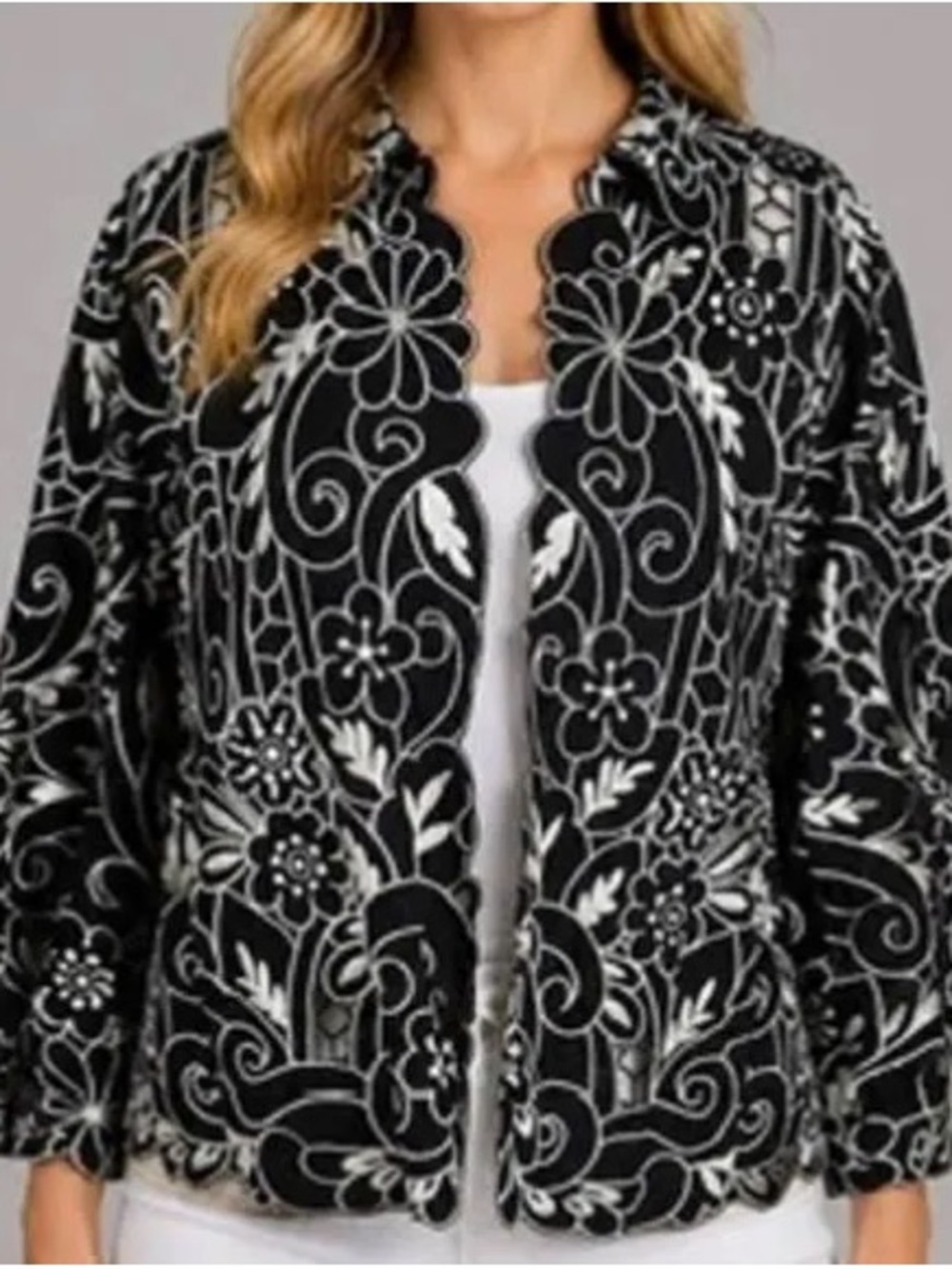 Black & White Floral Embroidered Jacket